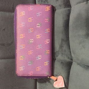 VINTAGE DOONEY & BOURKE - PURPLE LARGE ACCORDION WALLET with PASTEL INITIALS